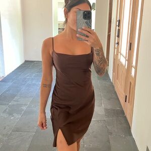 Stunning mini brown silk like dress